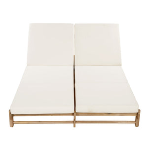 English Elm Light Teak Acacia Wood Outdoor Double Chaise Lounger for Patio Poolside Backyard Cream N770PS380L17C