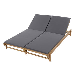 English Elm Light Teak Acacia Wood Outdoor Double Chaise Lounger with Adjustable Backrests Poolside Dark Grey N770PS380L18G