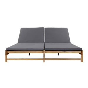 English Elm Light Teak Acacia Wood Outdoor Double Chaise Lounger with Adjustable Backrests Poolside Dark Grey N770PS380L18G