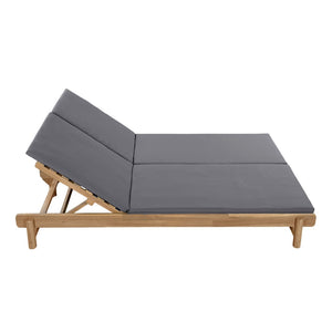 English Elm Light Teak Acacia Wood Outdoor Double Chaise Lounger with Adjustable Backrests Poolside Dark Grey N770PS380L18G