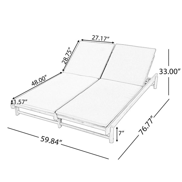 English Elm Light Teak Acacia Wood Outdoor Double Chaise Lounger with Adjustable Backrests Poolside Leaf Coconut N770PS380L18L