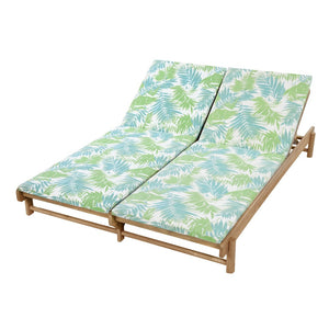 English Elm Light Teak Acacia Wood Outdoor Double Chaise Lounger with Adjustable Backrests Poolside Leaf Coconut N770PS380L18L