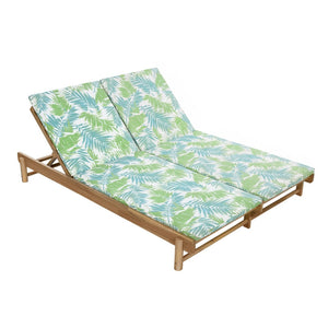 English Elm Light Teak Acacia Wood Outdoor Double Chaise Lounger with Adjustable Backrests Poolside Leaf Coconut N770PS380L18L