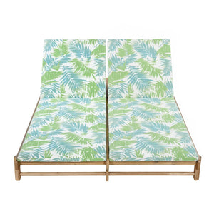 English Elm Light Teak Acacia Wood Outdoor Double Chaise Lounger with Adjustable Backrests Poolside Leaf Coconut N770PS380L18L