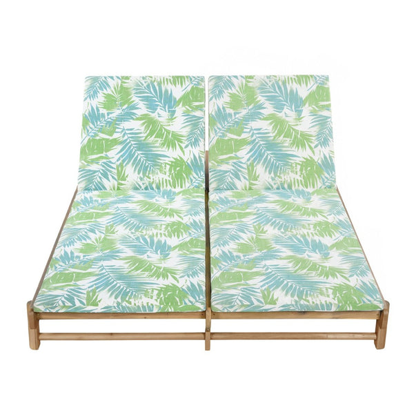 English Elm Light Teak Acacia Wood Outdoor Double Chaise Lounger with Adjustable Backrests Poolside Leaf Coconut N770PS380L18L