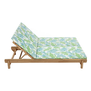 English Elm Light Teak Acacia Wood Outdoor Double Chaise Lounger with Adjustable Backrests Poolside Leaf Coconut N770PS380L18L
