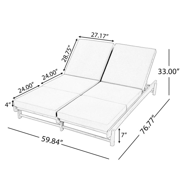 English Elm Light Teak Acacia Wood Outdoor Double Chaise Lounger for Patio Poolside Backyard Dark Grey N770PS380L26G