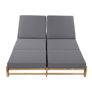 English Elm Light Teak Acacia Wood Outdoor Double Chaise Lounger for Patio Poolside Backyard Dark Grey N770PS380L26G