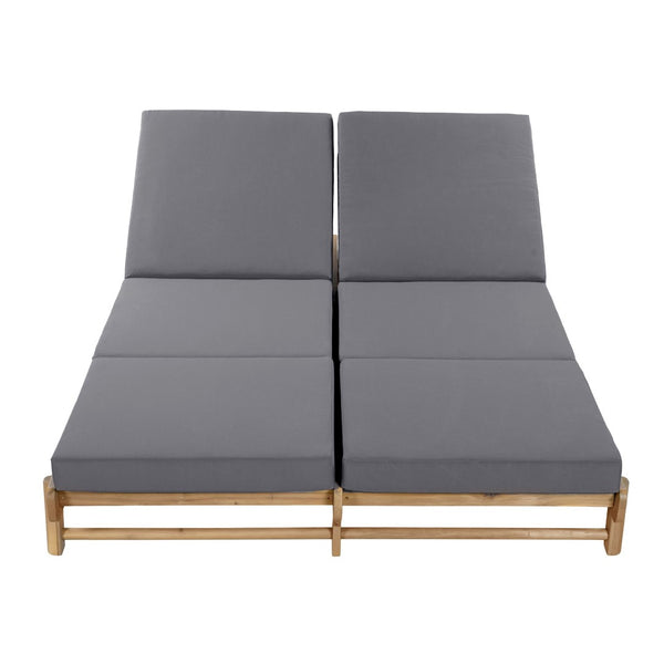 English Elm Light Teak Acacia Wood Outdoor Double Chaise Lounger for Patio Poolside Backyard Dark Grey N770PS380L26G