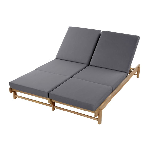 English Elm Light Teak Acacia Wood Outdoor Double Chaise Lounger for Patio Poolside Backyard Dark Grey N770PS380L26G