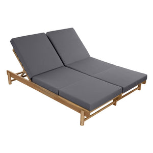 English Elm Light Teak Acacia Wood Outdoor Double Chaise Lounger for Patio Poolside Backyard Dark Grey N770PS380L26G