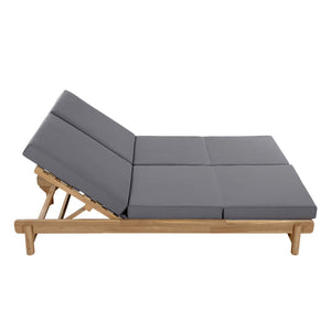 English Elm Light Teak Acacia Wood Outdoor Double Chaise Lounger for Patio Poolside Backyard Dark Grey N770PS380L26G