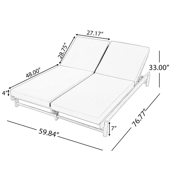 English Elm Light Teak Acacia Wood Outdoor Double Chaise Lounger with Adjustable Recline Poolside N770PS380L65429GRY