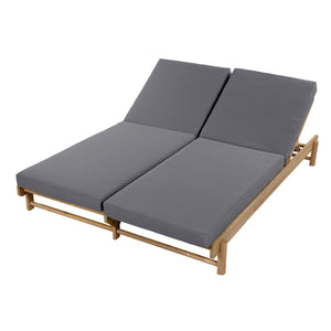English Elm Light Teak Acacia Wood Outdoor Double Chaise Lounger with Adjustable Recline Poolside N770PS380L65429GRY