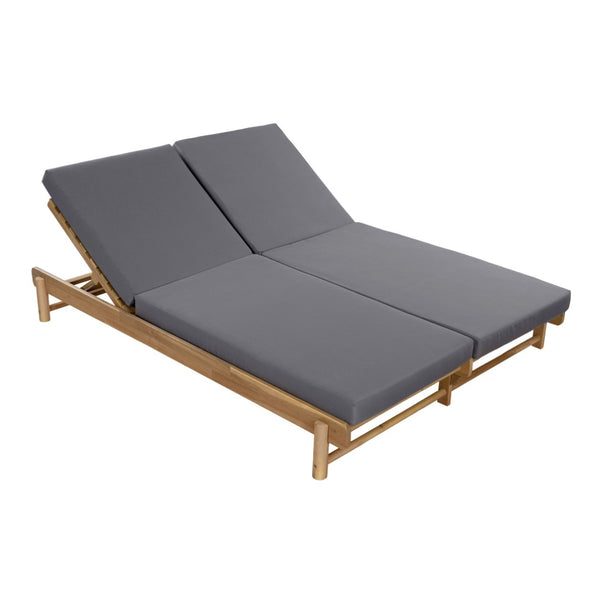 English Elm Light Teak Acacia Wood Outdoor Double Chaise Lounger with Adjustable Recline Poolside N770PS380L65429GRY