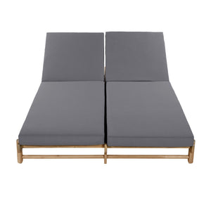 English Elm Light Teak Acacia Wood Outdoor Double Chaise Lounger with Adjustable Recline Poolside N770PS380L65429GRY