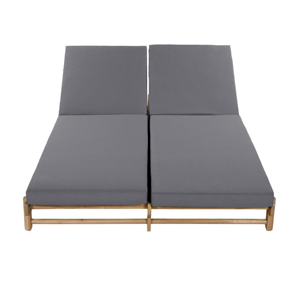 English Elm Light Teak Acacia Wood Outdoor Double Chaise Lounger with Adjustable Recline Poolside N770PS380L65429GRY