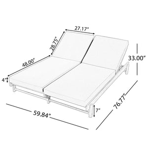 English Elm Light Teak Acacia Double Chaise Set with Cream Cushions for Poolside Patio Relaxation N770PS380L65429