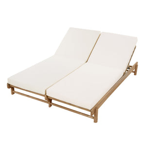 English Elm Light Teak Acacia Double Chaise Set with Cream Cushions for Poolside Patio Relaxation N770PS380L65429