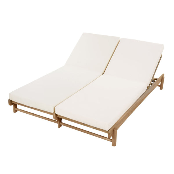 English Elm Light Teak Acacia Double Chaise Set with Cream Cushions for Poolside Patio Relaxation N770PS380L65429