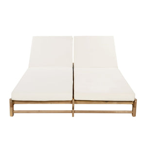 English Elm Light Teak Acacia Double Chaise Set with Cream Cushions for Poolside Patio Relaxation N770PS380L65429
