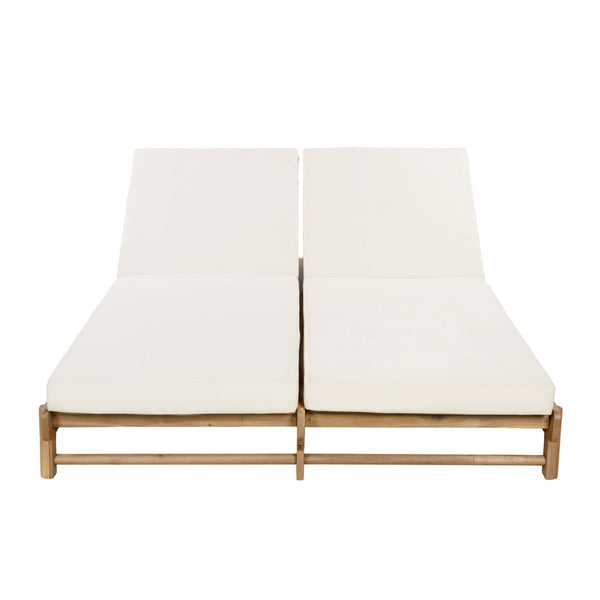 English Elm Light Teak Acacia Double Chaise Set with Cream Cushions for Poolside Patio Relaxation N770PS380L65429