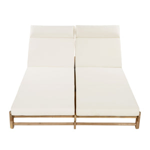 English Elm Light Teak Acacia Wood Outdoor Double Chaise Lounger with Adjustable Backrest Cushions Beige N770PS380L67B