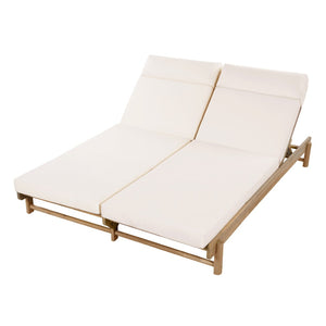 English Elm Light Teak Acacia Wood Outdoor Double Chaise Lounger with Adjustable Backrest Cushions Cream N770PS380L67C