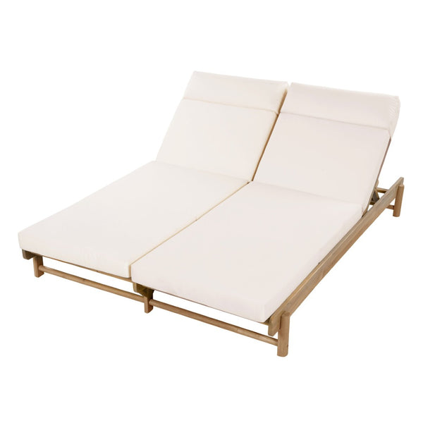 English Elm Light Teak Acacia Wood Outdoor Double Chaise Lounger with Adjustable Backrest Cushions Cream N770PS380L67C