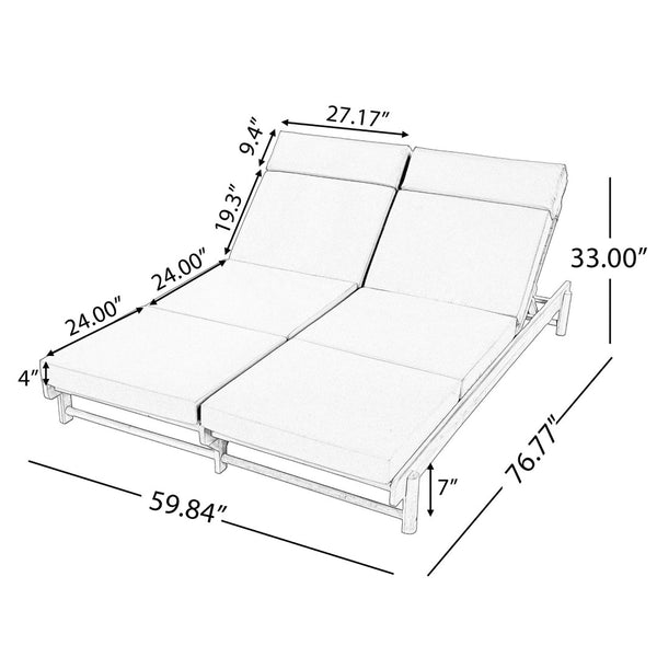 English Elm Light Teak Acacia Wood Outdoor Double Chaise Lounger with Adjustable Backrest Cushions Dark Grey N770PS380L67G