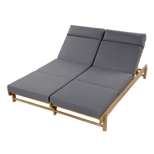 English Elm Light Teak Acacia Wood Outdoor Double Chaise Lounger with Adjustable Backrest Cushions Dark Grey N770PS380L67G