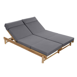 English Elm Light Teak Acacia Wood Outdoor Double Chaise Lounger with Adjustable Backrest Cushions Dark Grey N770PS380L67G