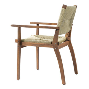 English Elm 5-piece Outdoor Acacia Wood Dining Set with Wicker Armchairs and Round Patio Table N770PS5345270T