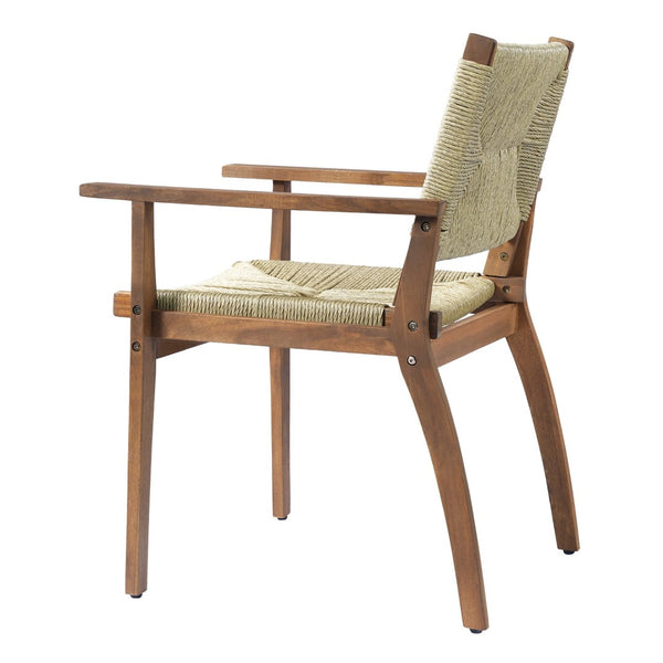 English Elm 5-piece Outdoor Acacia Wood Dining Set with Wicker Armchairs and Round Patio Table N770PS5345270T