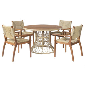 English Elm 5-piece Outdoor Acacia Wood Dining Set with Wicker Armchairs and Round Patio Table N770PS5345270T