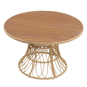 English Elm 5-piece Outdoor Acacia Wood Dining Set with Wicker Armchairs and Round Patio Table N770PS5345270T