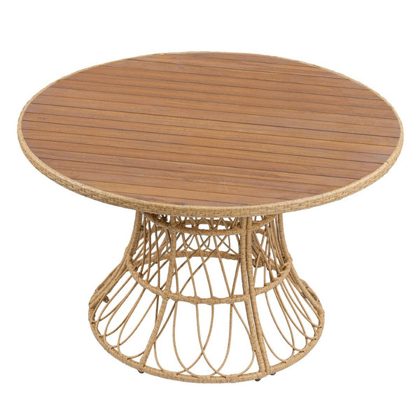 English Elm 5-piece Outdoor Acacia Wood Dining Set with Wicker Armchairs and Round Patio Table N770PS5345270T