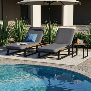 English Elm 5-Piece Outdoor Chaise Lounge Set Acacia Wood Iron Frame Patio Pool Recliners N770PS551A78D52A