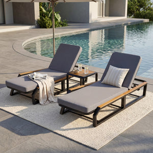 English Elm 5-Piece Outdoor Chaise Lounge Set Acacia Wood Iron Frame Patio Pool Recliners N770PS551A78D52A