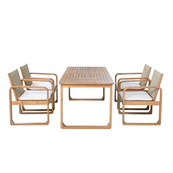 English Elm 5-piece Outdoor Acacia Wood Dining Set with Rope Back Chairs and Teak Finish Patio N770PS587L88L