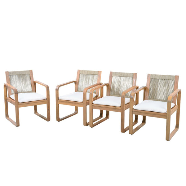 English Elm 5-piece Outdoor Acacia Wood Dining Set with Rope Back Chairs and Teak Finish Patio N770PS587L88L