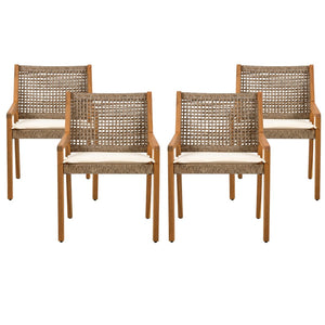 English Elm 5-piece Outdoor Acacia Wood Dining Set with Rope Back Chairs and Sculptural Curved Legs Beige Cushions N770PS597G88L