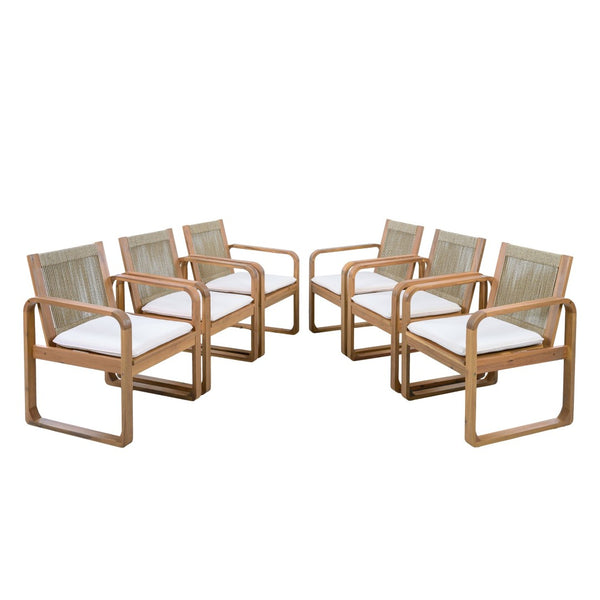 English Elm 7-piece Outdoor Acacia Wood Dining Set with Rope Back Chairs and Teak Finish Patio N770PS787L88L