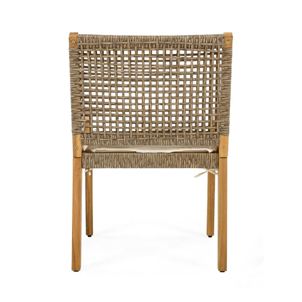English Elm 7-piece Outdoor Acacia Wood Dining Set Rope Back Chairs Teak Patio Table Seats Six Beige Cushions N770PS797G88L