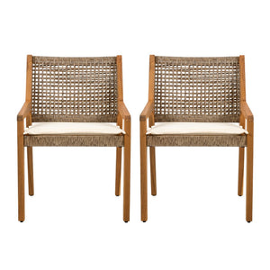 English Elm 7-piece Outdoor Acacia Wood Dining Set Rope Back Chairs Teak Patio Table Seats Six Beige Cushions N770PS797G88L