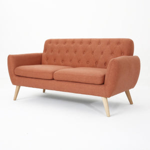English Elm Love Seat Compact Mid-century Sofa with Button-tufted Back and Splayed Birch Legs N771P202668C
