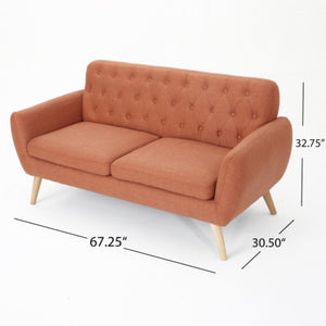 English Elm Love Seat Compact Mid-century Sofa with Button-tufted Back and Splayed Birch Legs N771P202668C