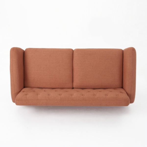 English Elm Love Seat Compact Mid-century Sofa with Button-tufted Back and Splayed Birch Legs N771P202668C