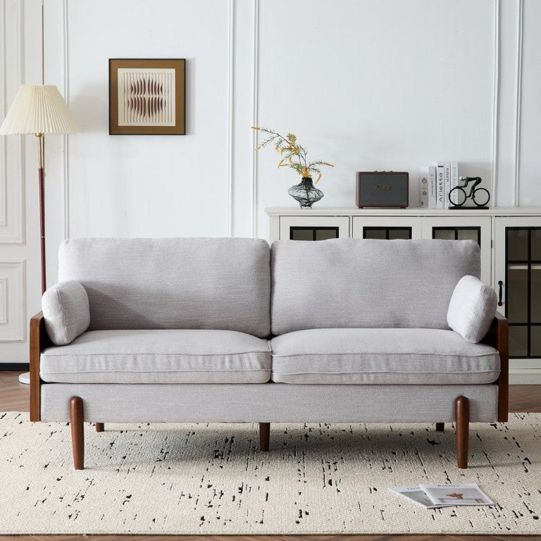 English Elm Mid-Century Modern Sofa with Track Arms Rounded Wood Legs and Plush Cushioned Seating N771P205110S