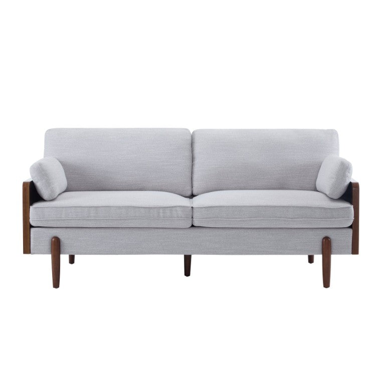 English Elm Mid-Century Modern Sofa with Track Arms Rounded Wood Legs and Plush Cushioned Seating N771P205110S